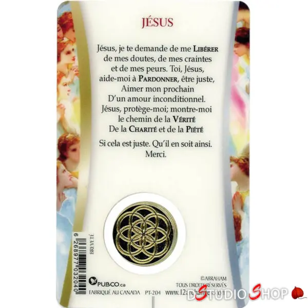 Médaille sur carte Prière Jésus