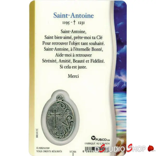 Médaille sur carte Prière Saint-Antoine