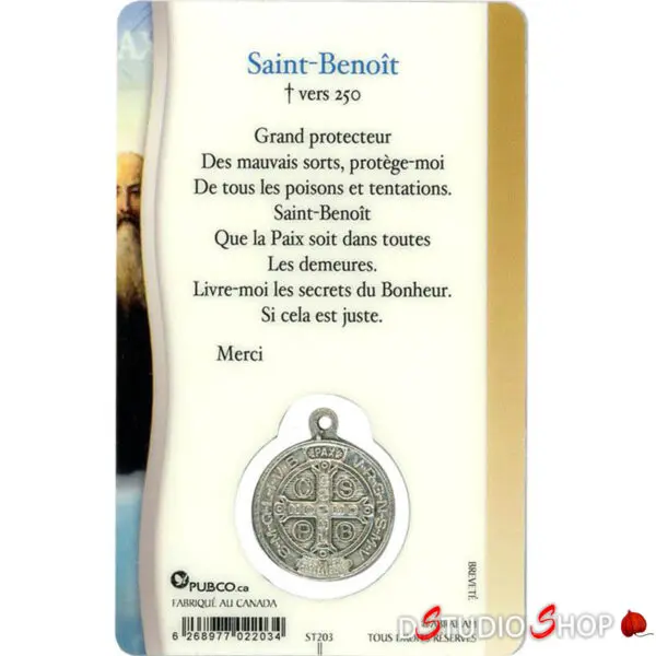 Médaille sur carte Prière Saint-Benoît