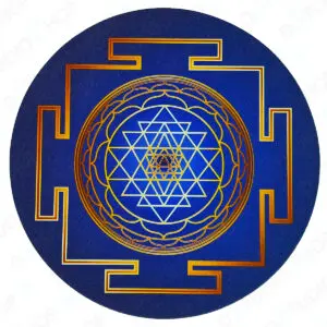 Tapis de souris rond Sri Yantra (fond bleu)