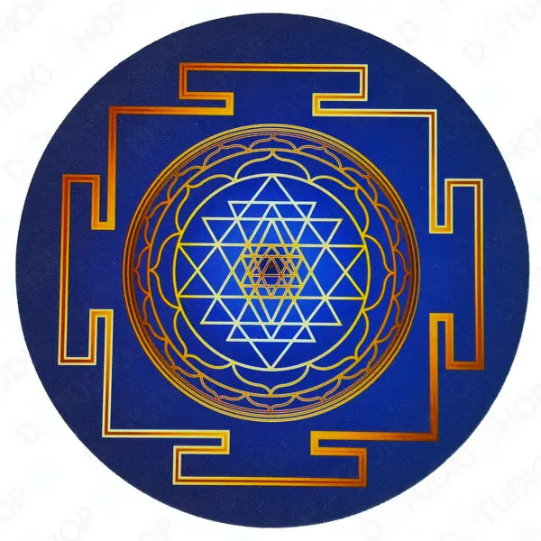 Tapis de souris rond Sri Yantra (fond bleu)