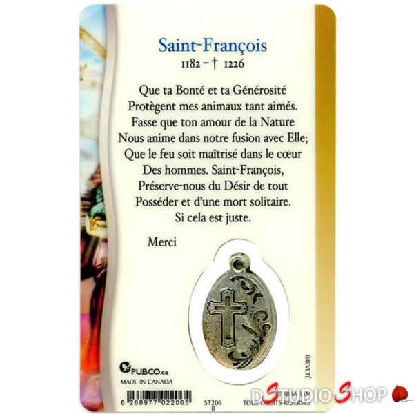 Médaille sur carte prière Saint-François