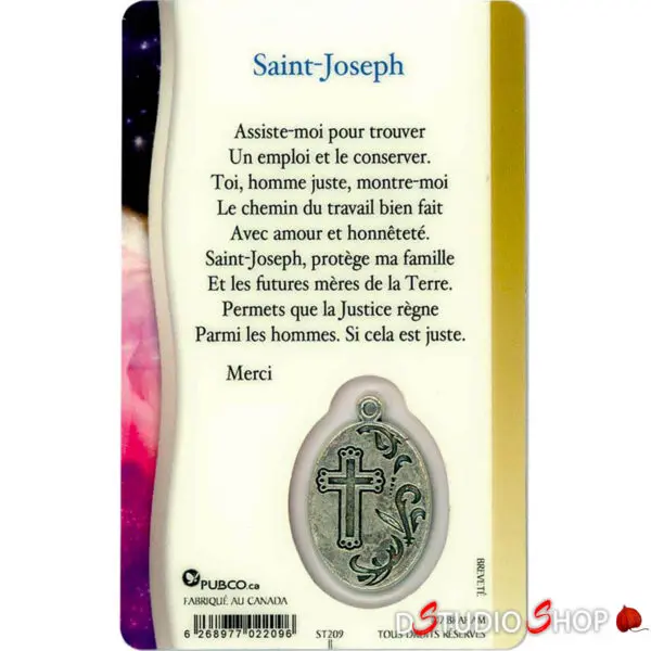 Médaille sur carte prière Saint-Joseph