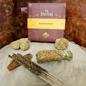 Image montrant le Sagrada Madre Kit d’Encens Purification. Le coffret contient trois bombes smudge Palo Santo premium, un bâton de Palo Santo, quatre bâtons d'encens Palo Santo et une tablette d'encens Palo Santo. Les produits sont soigneusement emballés dans des matériaux naturels, illustrant l'engagement de Sagrada Madre envers l'environnement.