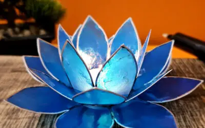 Bougeoir Lotus – Bleu Argent