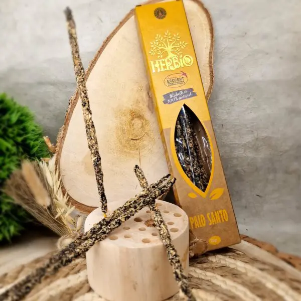 Bâtonnet d’encens smudge Herbio Palo Santo, certifié Écocert, 100 % naturel, utilisé pour la purification, la relaxation et les pratiques spirituelles
