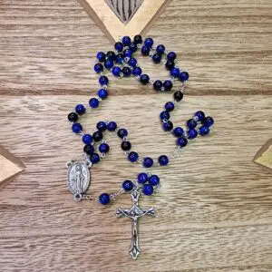 Chapelet perle verre Bleue