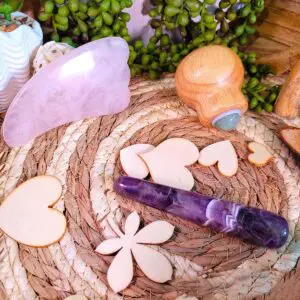 Coffret massage corps en Quartz rose, Améthyste et Aventurine verte