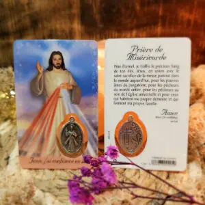 Médaille sur carte Jésus Miséricorde