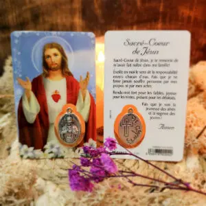Médaille sur carte Sacré-Coeur de Jésus