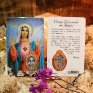 Médaille sur carte Sacré-Coeur de Marie