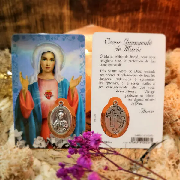 Médaille sur carte Sacré-Coeur de Marie