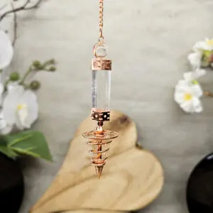Pendule Cristal De Roche Et Spirale En Cuivre