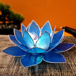 Bougeoir Lotus - Bleu Argent en coquille de Capiz