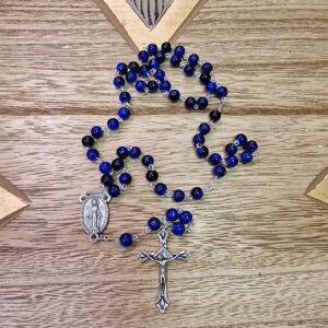 Chapelet perle verre Bleue