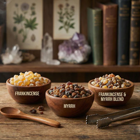 encens-spirituels-grains-oliban-myrrhe-benjoin-kurious-apprentice-d7e0-48cb-938d-fab20e955bbb_480x480 Différents encens spirituels en grains comme l’oliban, la myrrhe et le benjoin présentés sur une table pour un rituel de purification et de méditation.