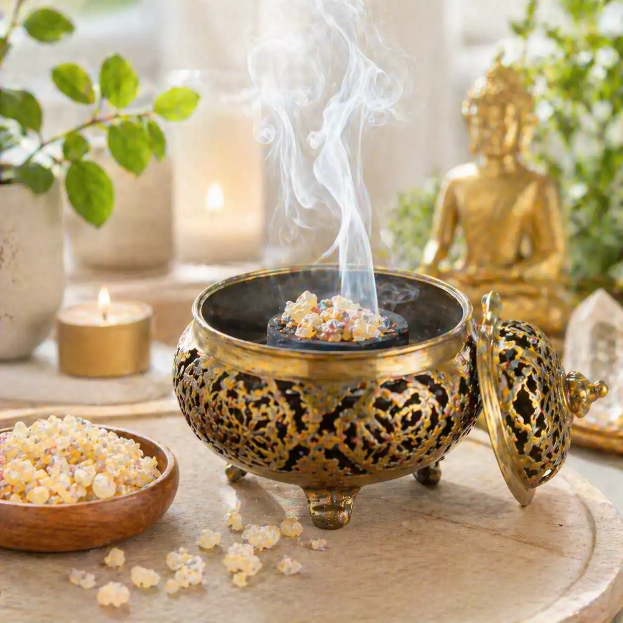 fumigation d oliban sur charbon ardent pour purification apaisement et ambiance spirituelle