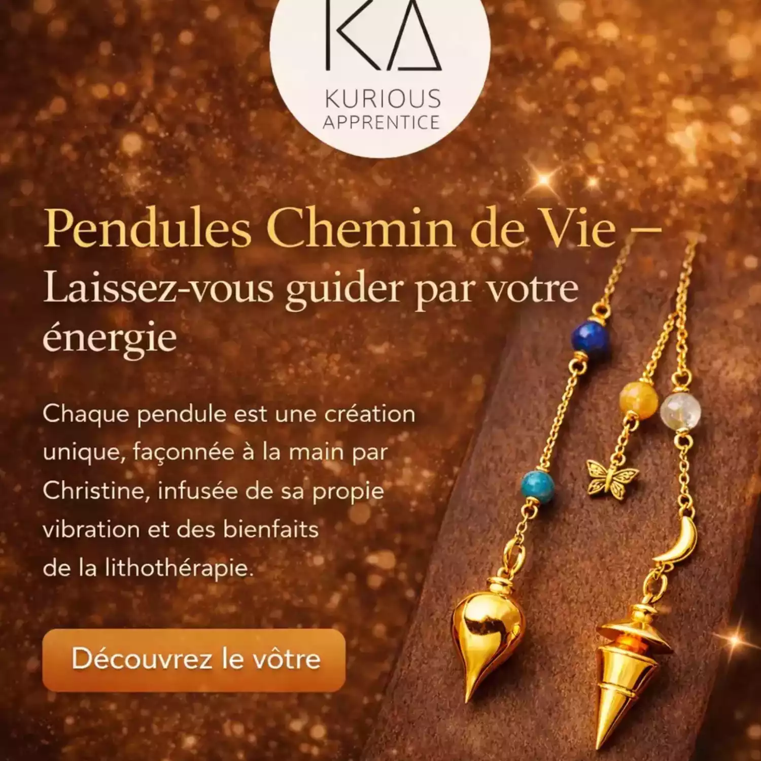 pendule chemin de vie artisanal en pierre naturelle lithothérapie Kurious Apprentice