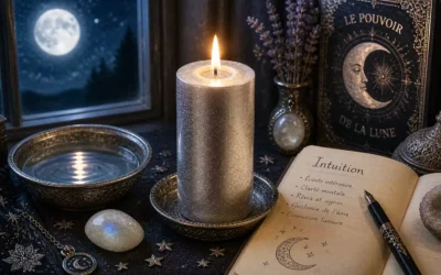 Bougie argentée : intuition, lune et féminin sacré