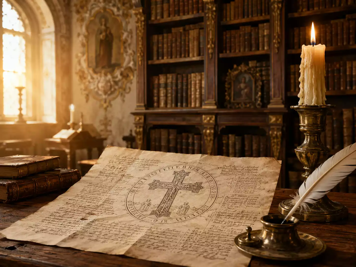 Bibliothèque monastique bénédictine et manuscrit ancien — découverte de la médaille de Saint Benoît à l'abbaye de Metten en 1647