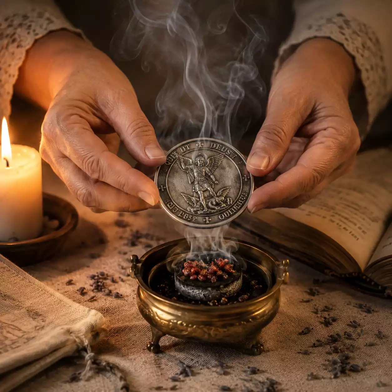 Rituel de consécration du pentacle saint Michel — passage à la fumée d'encens