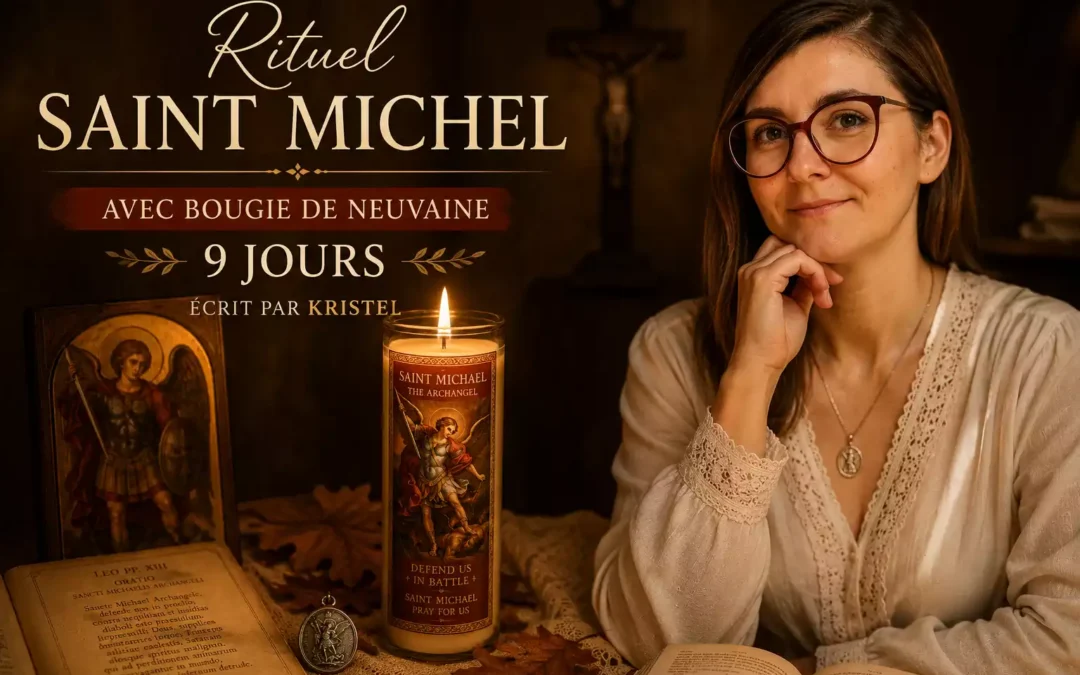 Bougie de neuvaine à saint Michel allumée — la flamme des 9 jours de prière