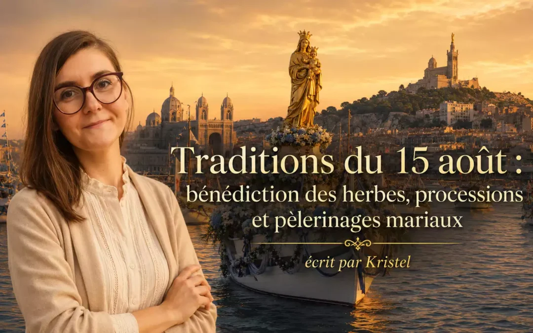 Procession maritime du 15 août à Marseille — Notre-Dame de la Garde et bateaux fleuris dans le Vieux-Port